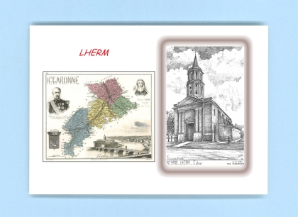 Cartes Postales impression Noir avec dpartement sur la ville de LHERM Titre : eglise