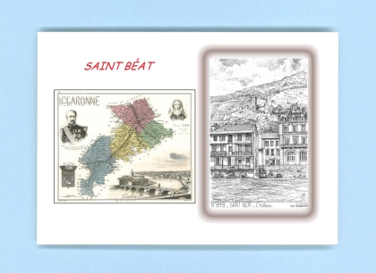 Cartes Postales impression Noir avec dpartement sur la ville de ST BEAT Titre : chateau