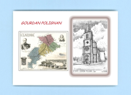 Cartes Postales impression Noir avec dpartement sur la ville de GOURDAN POLIGNAN Titre : eglise