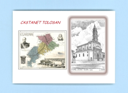 Cartes Postales impression Noir avec dpartement sur la ville de CASTANET TOLOSAN Titre : eglise
