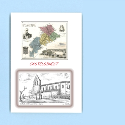Cartes Postales impression Noir avec dpartement sur la ville de CASTELGINEST Titre : eglise