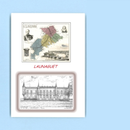 Cartes Postales impression Noir avec dpartement sur la ville de LAUNAGUET Titre : mairie