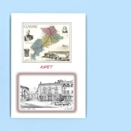 Cartes Postales impression Noir avec dpartement sur la ville de ASPET Titre : place