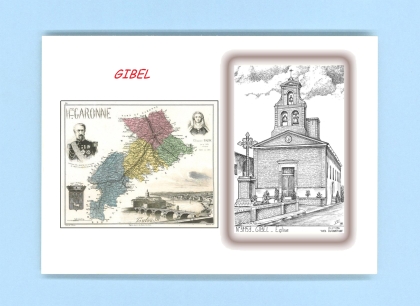Cartes Postales impression Noir avec dpartement sur la ville de GIBEL Titre : eglise
