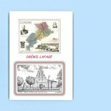 Cartes Postales impression Noir avec dpartement sur la ville de DREMIL LAFAGE Titre : eglise st pierre 12eme siecle