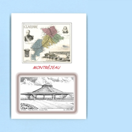 Cartes Postales impression Noir avec dpartement sur la ville de MONTREJEAU Titre : grande halle