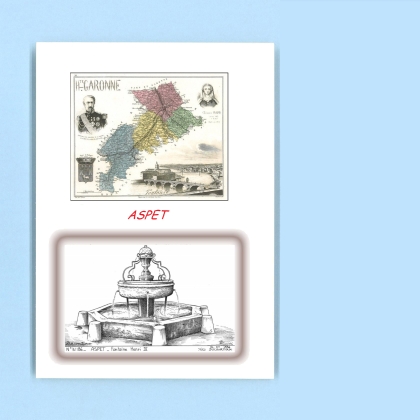Cartes Postales impression Noir avec dpartement sur la ville de ASPET Titre : fontaine henri IV