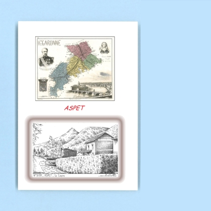 Cartes Postales impression Noir avec dpartement sur la ville de ASPET Titre : le cagire
