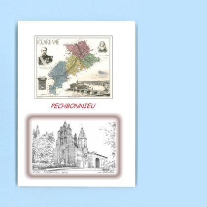 Cartes Postales impression Noir avec dpartement sur la ville de PECHBONNIEU Titre : eglise