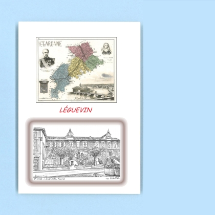 Cartes Postales impression Noir avec dpartement sur la ville de LEGUEVIN Titre : mairie