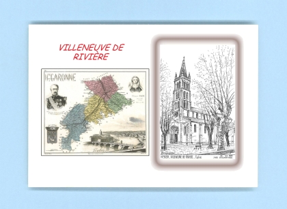 Cartes Postales impression Noir avec dpartement sur la ville de VILLENEUVE DE RIVIERE Titre : eglise