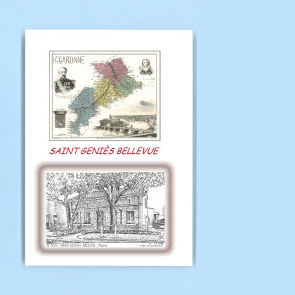 Cartes Postales impression Noir avec dpartement sur la ville de ST GENIES BELLEVUE Titre : mairie