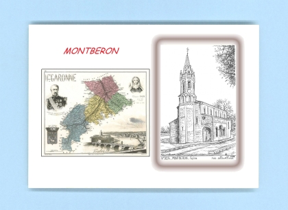 Cartes Postales impression Noir avec dpartement sur la ville de MONTBERON Titre : eglise