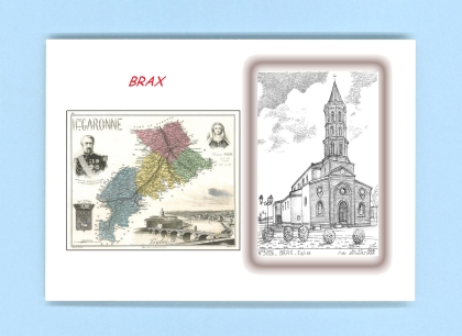 Cartes Postales impression Noir avec dpartement sur la ville de BRAX Titre : eglise