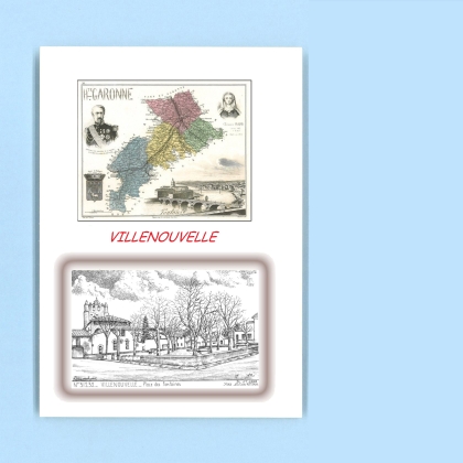 Cartes Postales impression Noir avec dpartement sur la ville de VILLENOUVELLE Titre : place des fontaines