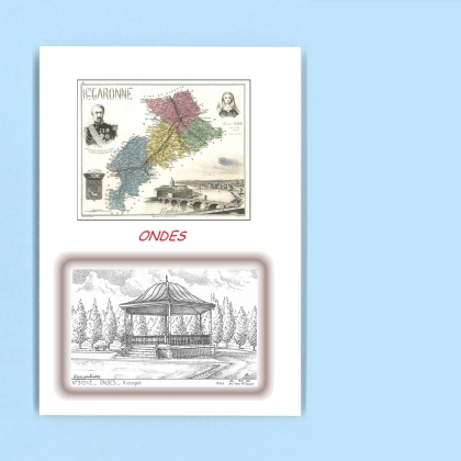 Cartes Postales impression Noir avec dpartement sur la ville de ONDES Titre : kiosque
