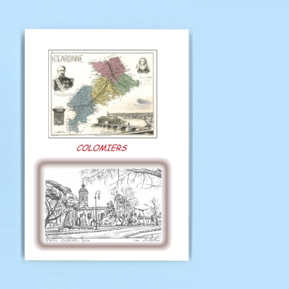 Cartes Postales impression Noir avec dpartement sur la ville de COLOMIERS Titre : eglise
