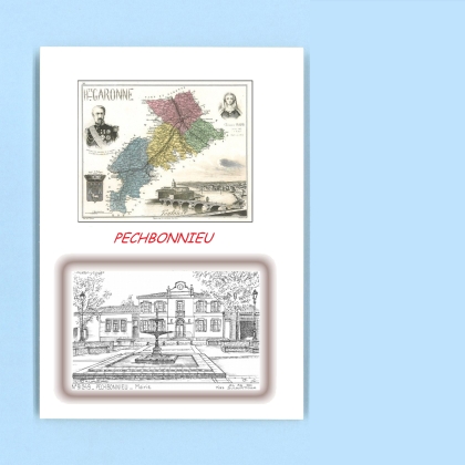 Cartes Postales impression Noir avec dpartement sur la ville de PECHBONNIEU Titre : mairie