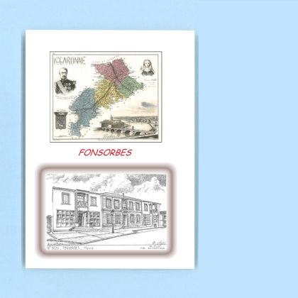 Cartes Postales impression Noir avec dpartement sur la ville de FONSORBES Titre : mairie