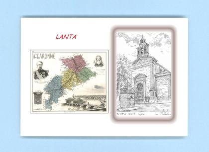 Cartes Postales impression Noir avec dpartement sur la ville de LANTA Titre : eglise