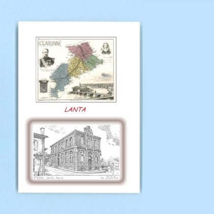 Cartes Postales impression Noir avec dpartement sur la ville de LANTA Titre : mairie