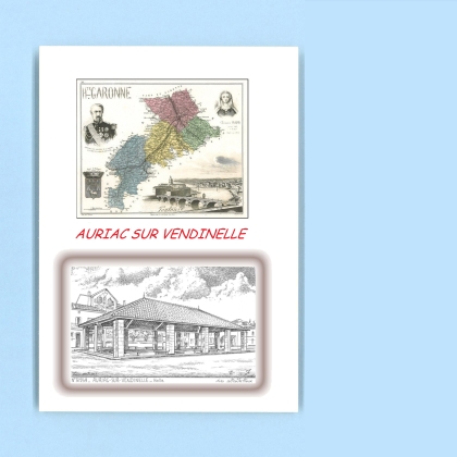 Cartes Postales impression Noir avec dpartement sur la ville de AURIAC SUR VENDINELLE Titre : halle