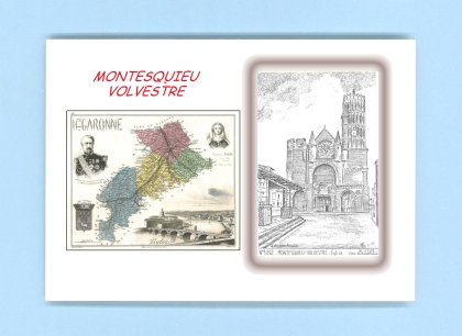 Cartes Postales impression Noir avec dpartement sur la ville de MONTESQUIEU VOLVESTRE Titre : eglise