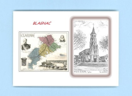Cartes Postales impression Noir avec dpartement sur la ville de BLAGNAC Titre : eglise