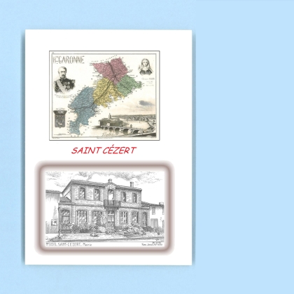 Cartes Postales impression Noir avec dpartement sur la ville de ST CEZERT Titre : mairie
