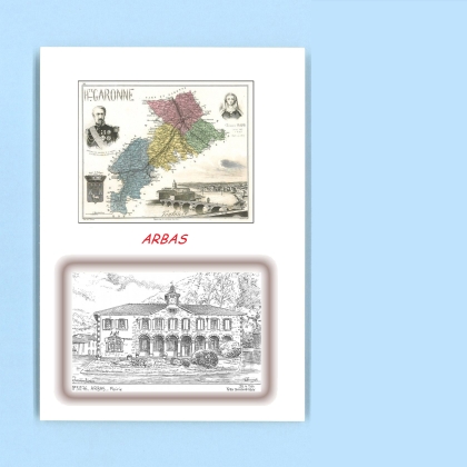 Cartes Postales impression Noir avec dpartement sur la ville de ARBAS Titre : mairie