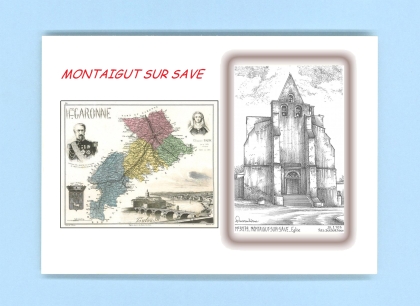 Cartes Postales impression Noir avec dpartement sur la ville de MONTAIGUT SUR SAVE Titre : eglise