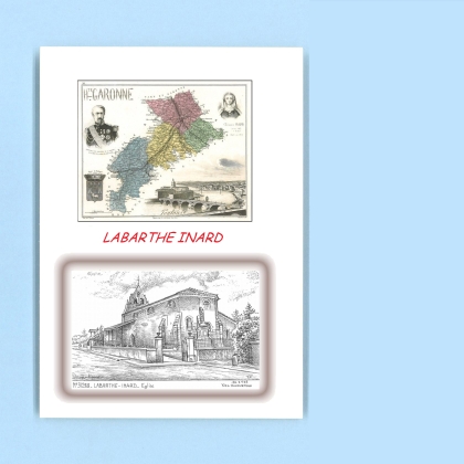 Cartes Postales impression Noir avec dpartement sur la ville de LABARTHE INARD Titre : eglise
