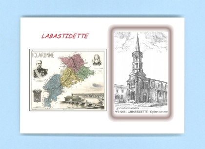 Cartes Postales impression Noir avec dpartement sur la ville de LABASTIDETTE Titre : eglise