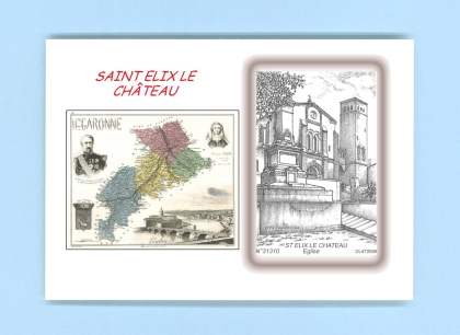 Cartes Postales impression Noir avec dpartement sur la ville de ST ELIX LE CHATEAU Titre : eglise