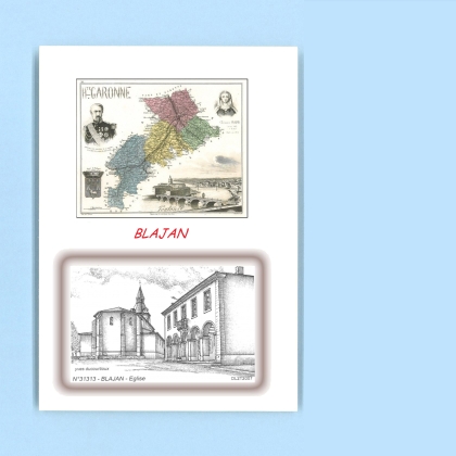 Cartes Postales impression Noir avec dpartement sur la ville de BLAJAN Titre : eglise