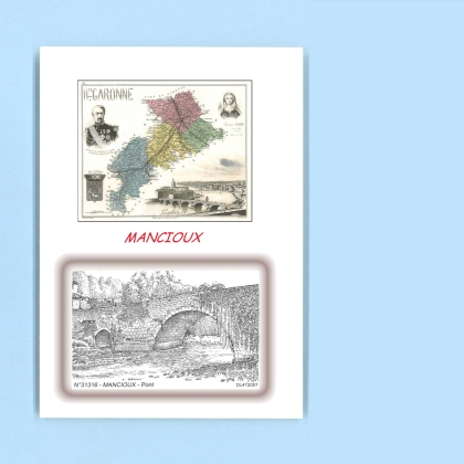 Cartes Postales impression Noir avec dpartement sur la ville de MANCIOUX Titre : pont