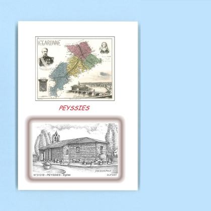 Cartes Postales impression Noir avec dpartement sur la ville de PEYSSIES Titre : eglise