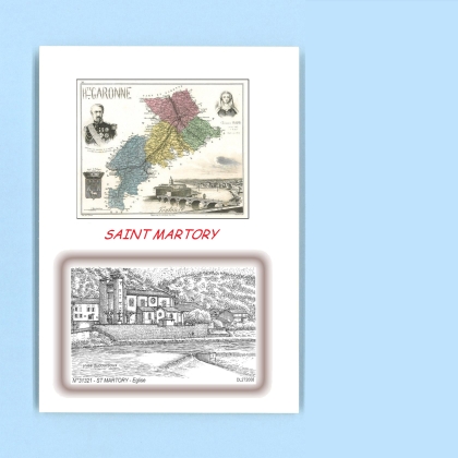 Cartes Postales impression Noir avec dpartement sur la ville de ST MARTORY Titre : eglise