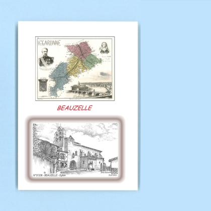 Cartes Postales impression Noir avec dpartement sur la ville de BEAUZELLE Titre : eglise