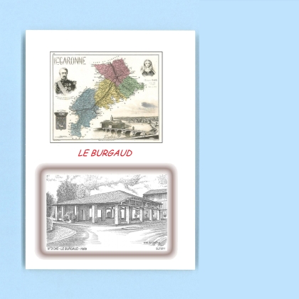 Cartes Postales impression Noir avec dpartement sur la ville de LE BURGAUD Titre : halle
