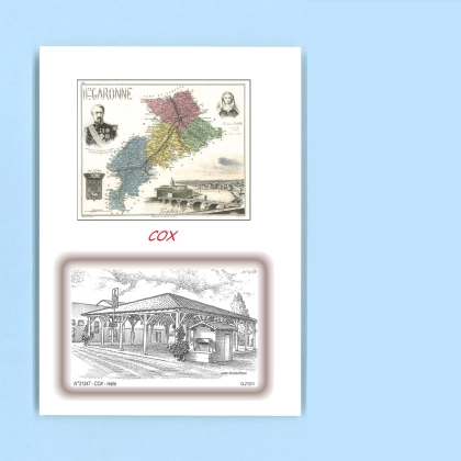Cartes Postales impression Noir avec dpartement sur la ville de COX Titre : halle
