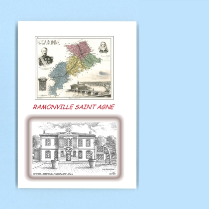 Cartes Postales impression Noir avec dpartement sur la ville de RAMONVILLE ST AGNE Titre : place