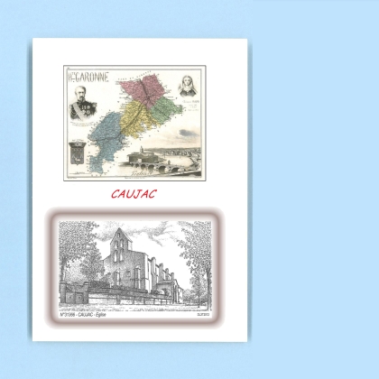 Cartes Postales impression Noir avec dpartement sur la ville de CAUJAC Titre : eglise