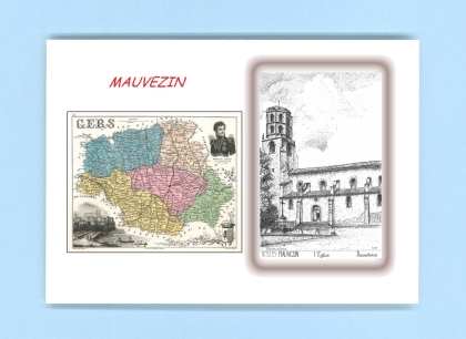 Cartes Postales impression Noir avec dpartement sur la ville de MAUVEZIN Titre : eglise
