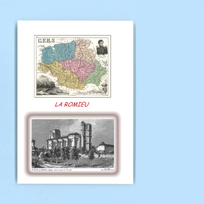 Cartes Postales impression Noir avec dpartement sur la ville de LA ROMIEU Titre : eglise
