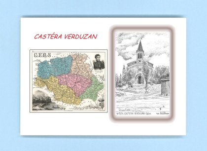 Cartes Postales impression Noir avec dpartement sur la ville de CASTERA VERDUZAN Titre : eglise
