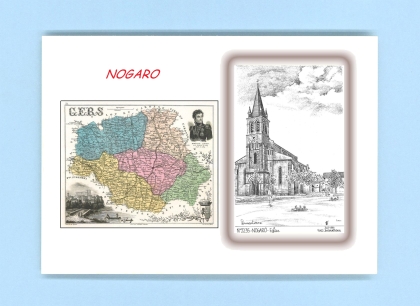 Cartes Postales impression Noir avec dpartement sur la ville de NOGARO Titre : eglise