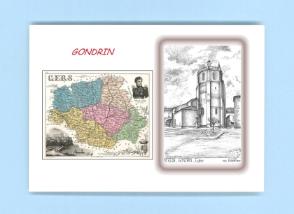 Cartes Postales impression Noir avec dpartement sur la ville de GONDRIN Titre : eglise