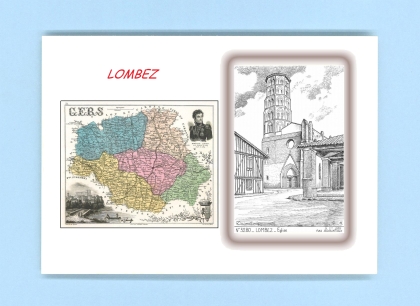 Cartes Postales impression Noir avec dpartement sur la ville de LOMBEZ Titre : eglise