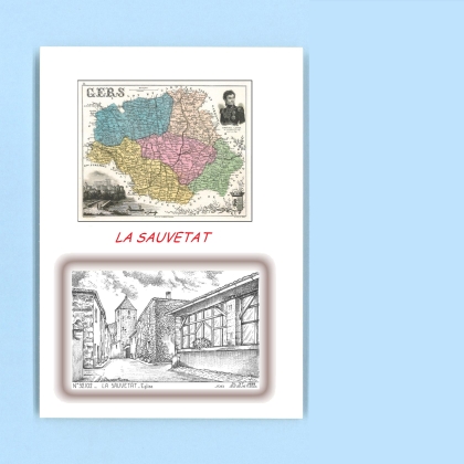 Cartes Postales impression Noir avec dpartement sur la ville de LA SAUVETAT Titre : eglise